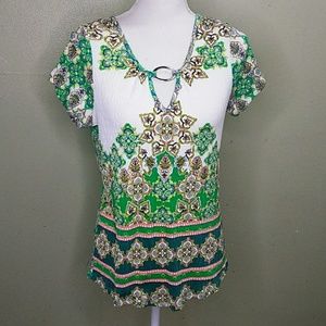 Jason Maxwell Mandla Print Top with Neckline Detail - S - NWT